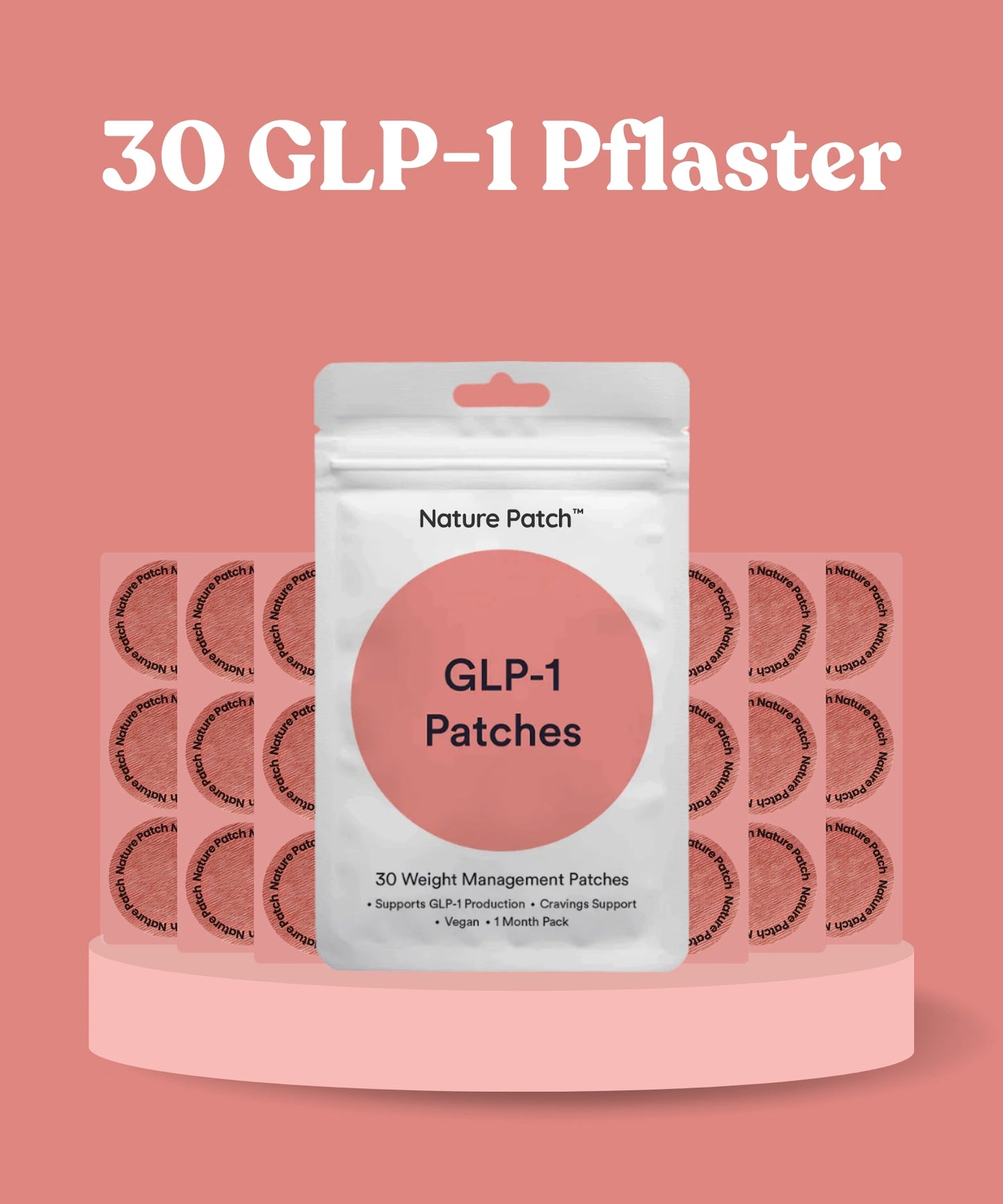 Verpackung des GLP-1 Pflasters mit 30 transdermalen Pflastern – natürliche Hilfe zur Appetitkontrolle