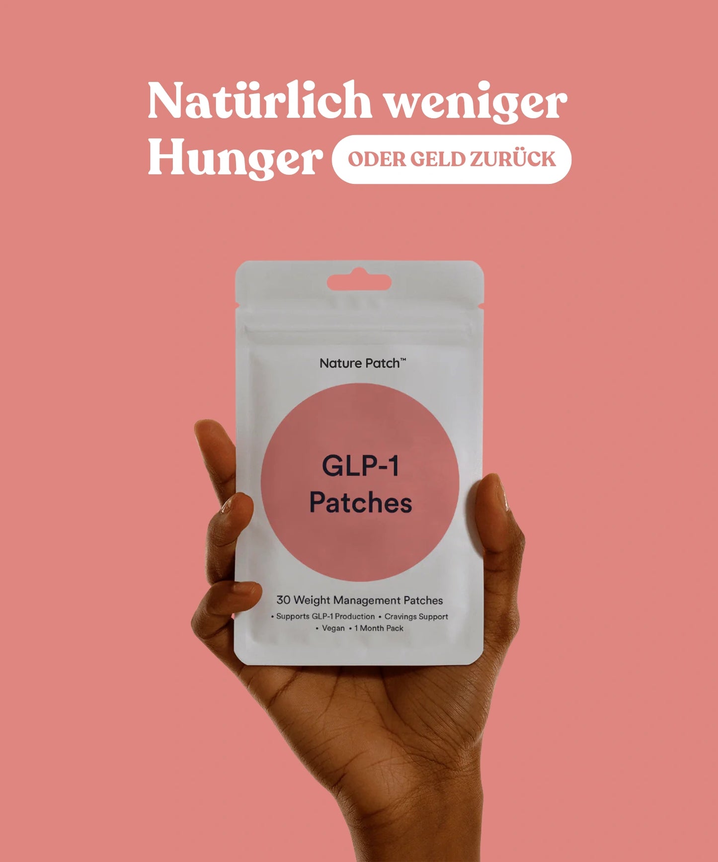 GLP-1 Pflaster Verpackung in der Hand – natürliche Appetitkontrolle ohne Risiko